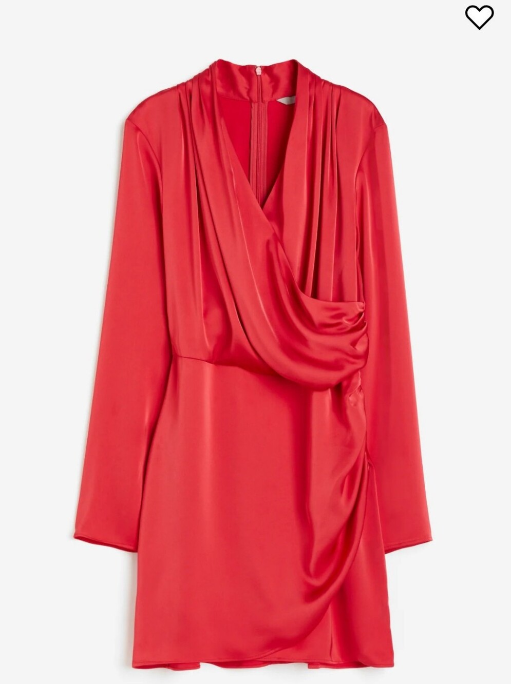 H&M Red Draped Satin Long-Sleeve Mini Dress